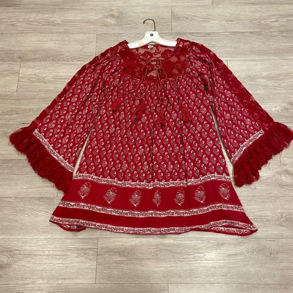 Free People Womens Dress Boho Lagenlook Feminine Oversized Embroidered Mesh M
